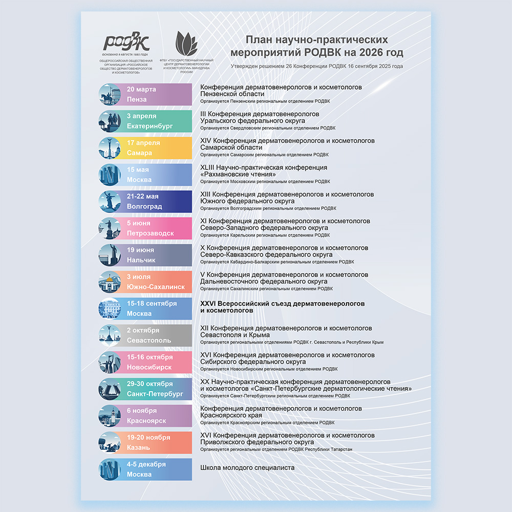 План научно-практических мероприятий Российского общества дерматовенерологов и косметологов на 2026 год